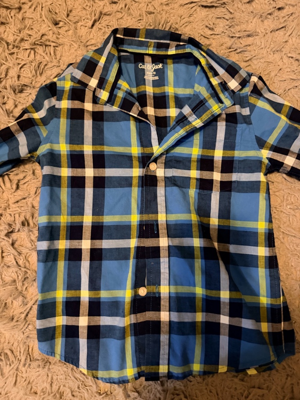 Cat & Jack Blue & Green Plaid Button-Up Shirt XS 4/5